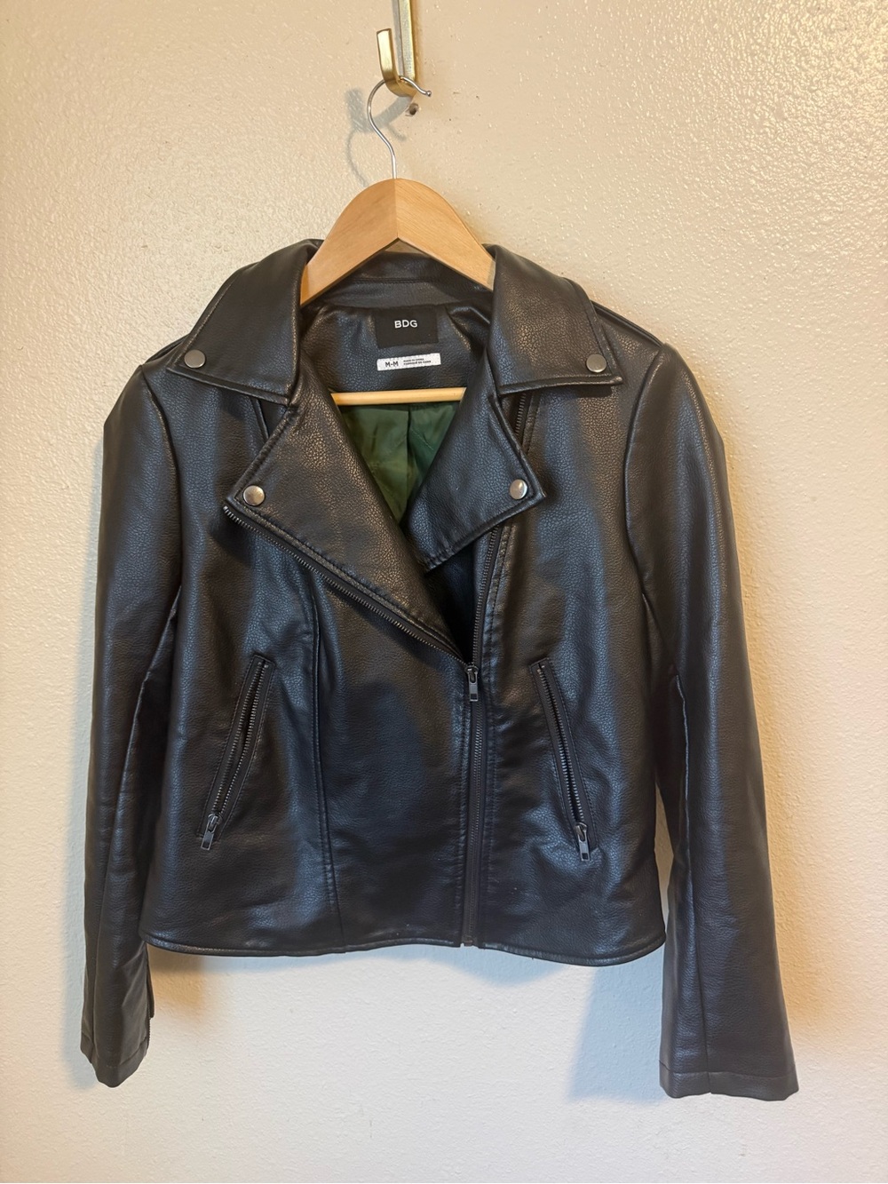 BDG Black Faux Leather Biker Jacket with Snap Lapels